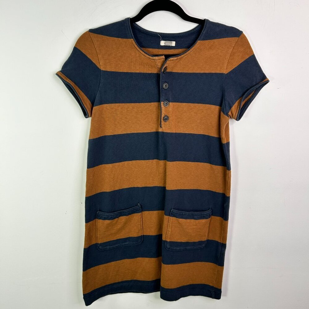 Fossil Women's Short Sleeve Brown and Blue Dress with Pockets Size S